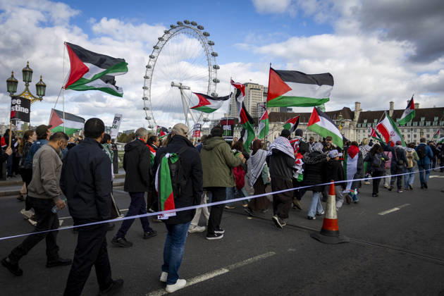 National March for Palestine Marks Three Years Since the Israel - Gaza War Began Central London, October 10, 2026 Pro-Palestine demonstrators took to the streets of Central London for the National March for Palestine, marking three years since the war in Gaza began in October 2023. Participants marched in solidarity with Palestinians, carrying Palestinian flags, banners and placards calling for an end to the conflict and highlighting the ongoing humanitarian crisis in Gaza., Credit:Zak Irfan Avalon  Copyright: xZakxIrfanx xAvalonx 1142149811