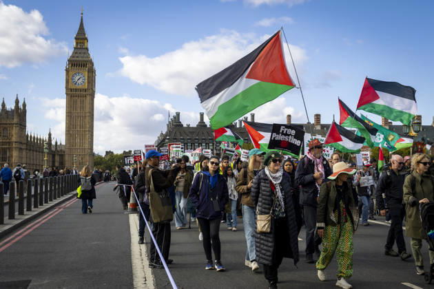 National March for Palestine Marks Three Years Since the Israel - Gaza War Began Central London, October 10, 2026 Pro-Palestine demonstrators took to the streets of Central London for the National March for Palestine, marking three years since the war in Gaza began in October 2023. Participants marched in solidarity with Palestinians, carrying Palestinian flags, banners and placards calling for an end to the conflict and highlighting the ongoing humanitarian crisis in Gaza., Credit:Zak Irfan Avalon  Copyright: xZakxIrfanx xAvalonx 1142149840