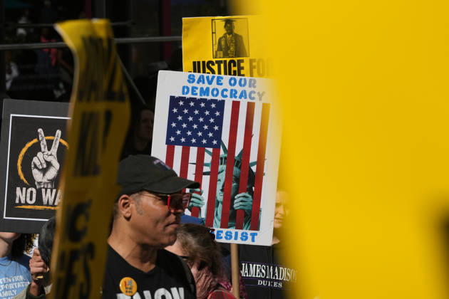 October 10, 2026, New York, New York, USA: Protesters at an anti-ICE protest in Herald Square on October 10, 2026 in New York City. Protesters take to the streets following an incident where ICE agents shot a 28-year-old-man, Oscar Belgal while he in a vehicle with his 5-year old child in the Marble Hill neighborhood in the Bronx. New York USA - ZUMAb148 20261010_zap_b148_046 Copyright: xBryanxSmithx