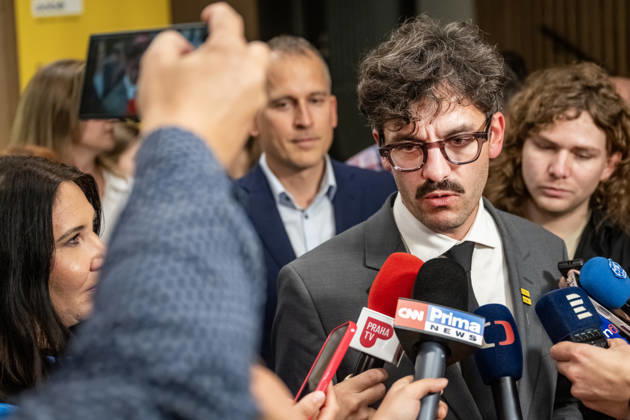 The two-day elections to municipal assemblies ended in the Czech Republic together with the first round of the elections to one-third of the Senate, at 2:00 p.m. on October 10, 2026. On the photo: Adam Scheinherr, the political party Prague for Itself candidate for Mayor of Prague, speaks at a news conference at party s campaign headquarters in Prague. (CTKxPhoto VitxSimanek) CTKPhotoP2026101008434  CTKPhotoP2026101008434