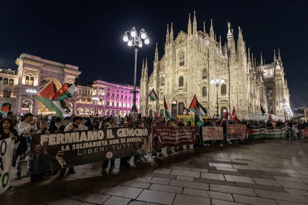 Pro-Palestinian demonstration in Milan MILAN, ITALY - OCTOBER 10: Protestors gather on the 3rd anniversary of the start of the ongoing conflict in Gaza, to show solidarity demonstration with Palestine in Milan, Italy, on October 10, 2026. The protesters are demanding an end to the ongoing war in Gaza and the unhindered entry of humanitarian aid; a halt to the shipment of arms to and from Israel; the cessation of military, economic, and academic cooperation between Italy and Israel; and the withdrawal of Bill 1004. Andrea Carrubba Anadolu Milan Italy. Editorial use only. Please get in touch for any other usage.  Copyright: x2026xAnadoluxAndreaxCarrubbax