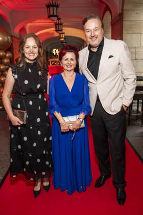 ABB HOPEGALA: Lidija Grossmann, Viola Klein, and Stephan Grossmann as guests on the red carpet at the 2026 Hope Gala at the Schauspielhaus Dresden on October 10, 2026, in Dresden, Saxony, Germany