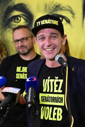 The two-day elections to municipal assemblies ended in the Czech Republic together with the first round of the elections to one-third of the Senate, at 2:00 p.m. on October 10, 2026. On the photo: Jan Grolich, Governor of South Moravia Region and Chairman of the KDU-CSL, speaks to reporters at the KDU-CSL s central campaign headquarters following the elections in Slapanice, South Moravian Region. To the left is Member of Parliament Marian Jurecka. (CTKxPhoto VaclavxSalek) CTKPhotoF202610100030601  CTKPhotoF202610100030601