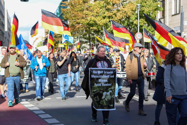October 10, 2026, Berlin, Berlin, Germany: Demonstrators gather in Berlin for the Project M1llion rally against the German government. Participants take to the streets to voice their opposition to government policies, displaying banners and expressing their political demands. The demonstration brings together people seeking to make their concerns heard and draw public attention to their criticism of the country s political leadership. Berlin Germany  - ZUMAc291 20261010_zip_c291_013 Copyright: xMariaxCastrox