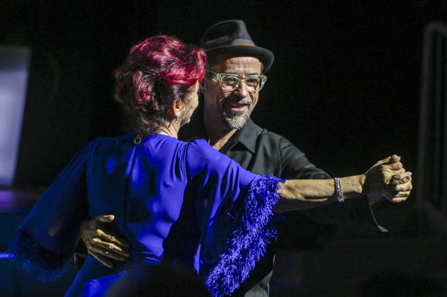 ABB HOPE GALA: Jan Josef Liefers dances with Viola Klein; singing performance on stage at the Hope Gala 2026 at the Schauspielhaus Dresden on October 10, 2026, in Dresden, Saxony, Germany