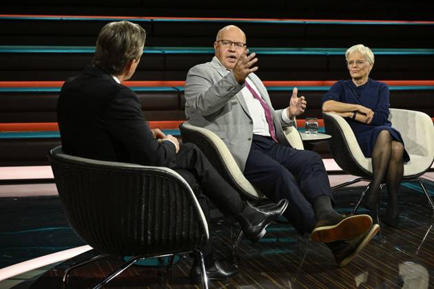 Talk show hosted by Markus Lanz, ZDF 10:26 a.m. Markus Lanz, Peter Altmaier, and Ulrike Herrmann (from left to right) on October 8, 2026, on *Markus Lanz*, ZDF TV talk show Germany German m