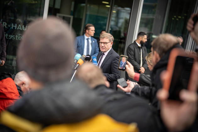 Johann Wadephul, Minister of Foreign Affairs, delivers a statement in front of the Konrad Adenauer House on the latest developments in Ukraine. CDU Germany Executive Committee Retreat in Berlin, October 2026, Berlin, Germany, Konrad Adenauer House