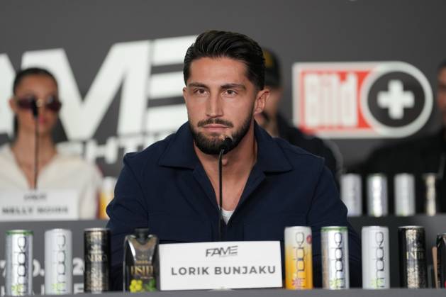 Fame Fighting 2026 Press Conference: Lorik Bunjaku at the press conference for the fourth edition of Fame Fighting Celebrity Boxing on October 11, 2026, at the Atlantic Hotel in Essen, North Rhine-Westphalia