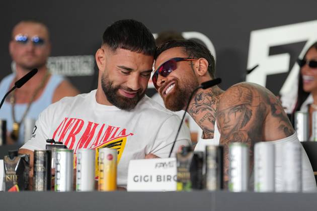 Fame Fighting 2026 Press Conference: Aleks Petrovic and Luigi Gigi Birofio at the press conference for the fourth edition of Fame Fighting Celebrity Boxing on October 11, 2026, at the Atlantic Hotel in Essen, North Rhine-Westphalia