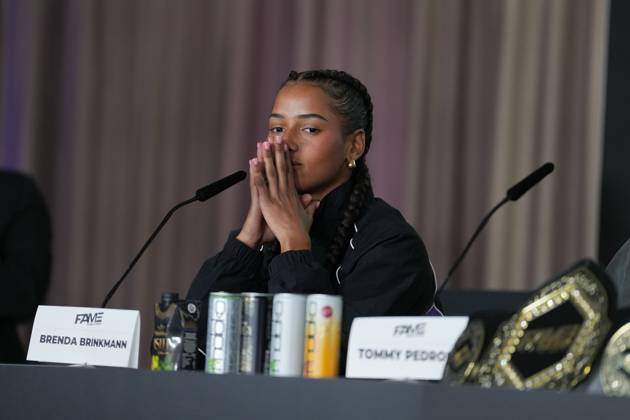 Fame Fighting 2026 Press Conference: Brenda Brinkmann at the press conference for the fourth edition of Fame Fighting Celebrity Boxing on October 11, 2026, at the Atlantic Hotel in Essen, North Rhine-Westphalia