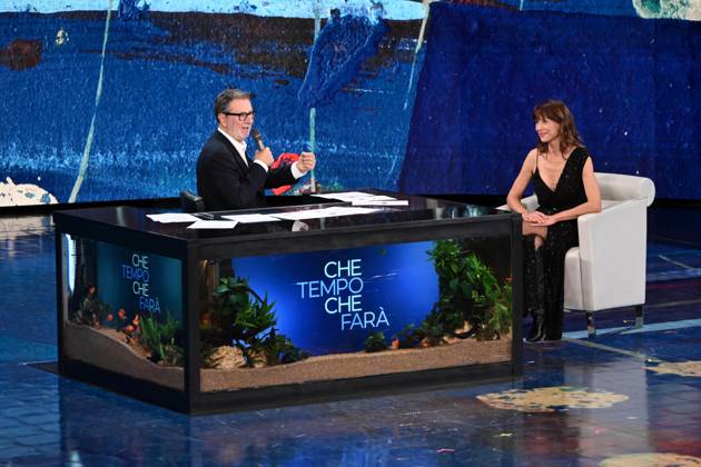 IPA89573775 - Milan, TV Show Che Tempo Che Fa - Nove. Pictured: Fabio Fazio, Sophie Marceau  Copyright: xTe-Cox xComi Terenghix IPA89573775
