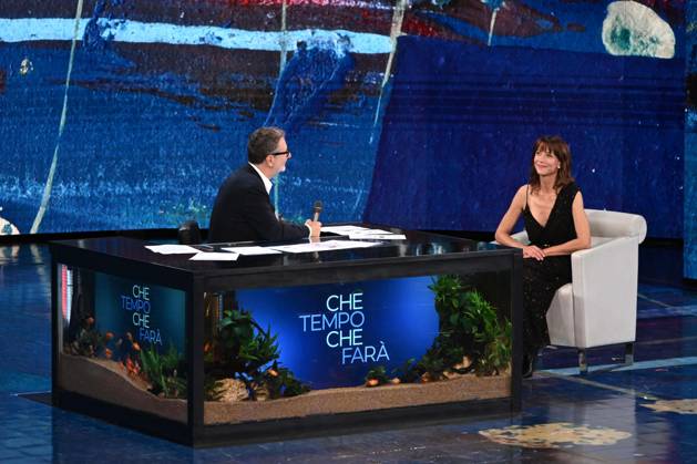 IPA89573783 - Milan, TV Show Che Tempo Che Fa - Nove. Pictured: Fabio Fazio, Sophie Marceau  Copyright: xTe-Cox xComi Terenghix IPA89573783