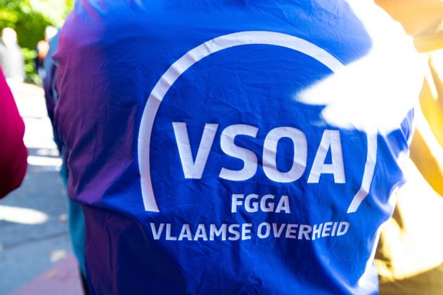 This image shows VSOA union logo during a strike in the public services in Belgium, against the Federal Government s budgetary measures, organised by the trade unions on Monday 12 October 2026 in Brussels.  NICOLASxMAETERLINCK 189536622