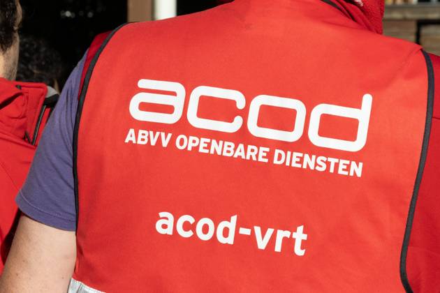 ACOD logo pictured during a strike in the public services in Belgium, against the Federal Government s budgetary measures, organised by the trade unions on Monday 12 October 2026 in Brussels.  NICOLASxMAETERLINCK 189537751