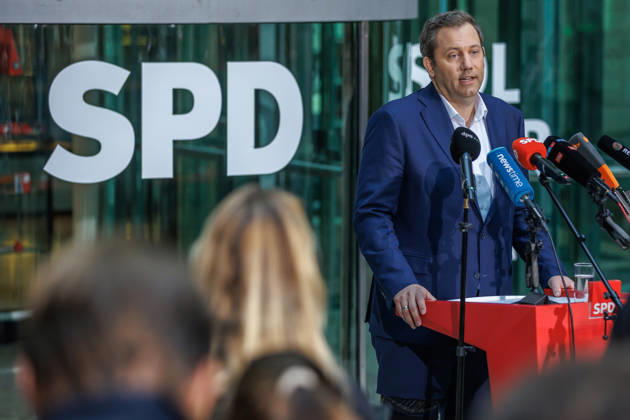 Press statement with SPD Party Chairman Lars Klingbeil Press statement with SPD Party Chairman Lars Klingbeil on October 12, 2026, in Berlin, Berlin, Berlin, Germany, at the SPD Party Headquarters, Willy Brandt House
