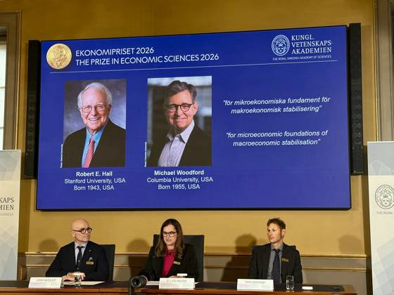 US economists Hall and Woodford win 2026 Nobel Prize for Economics STOCKHOLM, SWEDEN - OCTOBER 12: Officials announce the winners of the 2026 Nobel Prize in Economic Sciences during a press conference at the Royal Swedish Academy of Sciences in Stockholm, Sweden, on October 12, 2026. US economists Robert E. Hall and Michael Woodford are awarded the prize for their work on the microeconomic foundations of macroeconomic stabilisation . Atila Altuntas Anadolu Stockholm Sweden. Editorial use only. Please get in touch for any other usage. Copyright: x2026xAnadoluxAtilaxAltuntasx