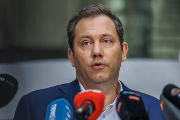 Press statement with SPD Party Chairman Lars Klingbeil Press statement with SPD Party Chairman Lars Klingbeil on October 12, 2026, in Berlin, Berlin, Berlin, Germany, at the SPD Party Headquarters, Willy Brandt House