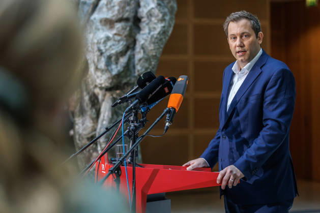 Press statement with SPD Party Chairman Lars Klingbeil Press statement with SPD Party Chairman Lars Klingbeil on October 12, 2026, in Berlin, Berlin, Berlin, Germany, at the SPD Party Headquarters, Willy Brandt House