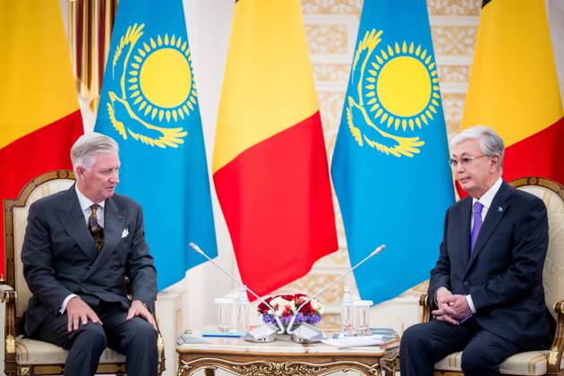 King Philippe - Filip of Belgium and Kazakhstan s President Kassym-Jomart Tokayev pictured at the official bilateral meeting at the Ak Orda Presidential Palace during an official state visit of the Belgian King and Queen to Kazakhstan, on Monday 12 October 2026. The first State Visit of Belgium s royal couple in central Asia from 11 to 14 October 2026, aims to highlight bilateral cooperation in the economic, academic, and cultural fields.  JASPERxJACOBS 189551743