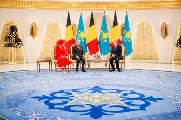 Queen Mathilde of Belgium; King Philippe - Filip of Belgium and Kazakhstan s President Kassym-Jomart Tokayev pictured at the official bilateral meeting at the Ak Orda Presidential Palace during an official state visit of the Belgian King and Queen to Kazakhstan, on Monday 12 October 2026. The first State Visit of Belgium s royal couple in central Asia from 11 to 14 October 2026, aims to highlight bilateral cooperation in the economic, academic, and cultural fields.  JASPERxJACOBS 189551722