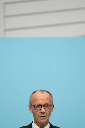 Chancellor Friedrich Merz at the closing press conference of the CDU Germany Executive Committee retreat in Berlin, October 2026, Berlin, Berlin, Germany, Konrad Adenauer House
