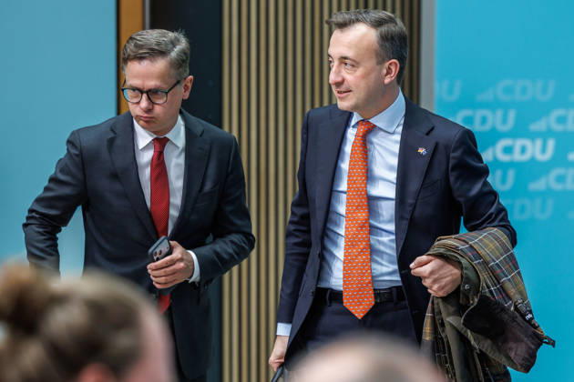 Press conference with the Chairman of the CDU of Germany, Federal Chancellor Friedrich Merz, and the Secretary General of the CDU of Germany, Franziska Hoppermann Carsten Linnemann, Federal Minister of Health of the Federal Republic of Germany, and Paul Ziemiak on October 12, 2026, at the Konrad Adenauer House in Berlin, Berlin, Berlin, Germany; CDU Federal Headqu
