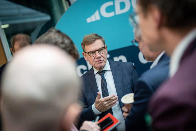 Foreign Minister Johann Wadephul at the Konrad Adenauer House, speaking with journalists at the CDU Germany Executive Committee Retreat in Berlin, October 2026, Berlin, Berlin, Germany, Konrad Adenauer House