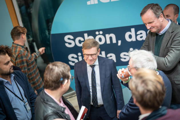 Foreign Minister Johann Wadephul at the Konrad Adenauer House, speaking with journalists at the CDU Germany Executive Committee Retreat in Berlin, October 2026, Berlin, Berlin, Germany, Konrad Adenauer House