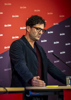Luigi Pantisano, Chair of Die Linke, photographed at a press conference at the Karl Liebknecht Haus in Berlin, Germany Copyright: xThomasxKoehlerx