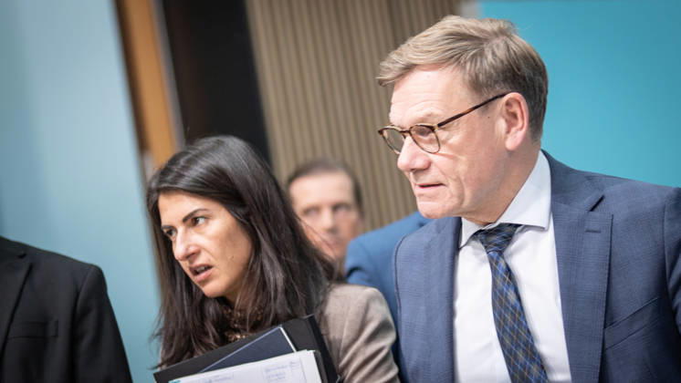 Foreign Minister Johann Wadephul at the Konrad Adenauer House, with Serap Güler, Minister of State at the Federal Ministry of Foreign Affairs, during the CDU Germany Executive Committee Retreat in Berlin, October 2026, Berlin, Berlin, Germany, Konrad Adenauer House