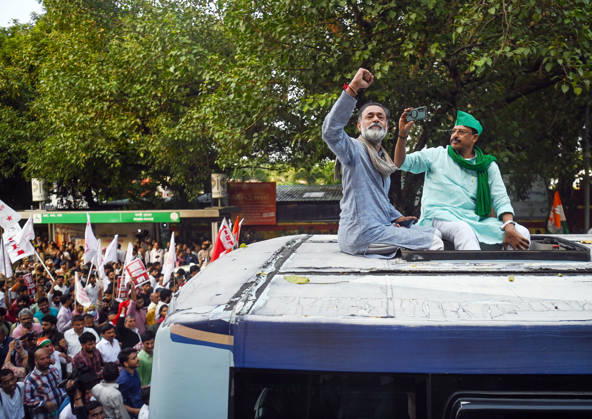 INDIA Bloc leaders protest over the SIR row New Delhi, Oct 12 (ANI): Political activist Yogendra Yadav during the INDIA bloc protest march to the Supreme Court against Chief Election Commissioner Gyanesh Kumar, in New Delhi on Monday. New Delhi Delhi India Copyright: xANIx ANI_20261012359