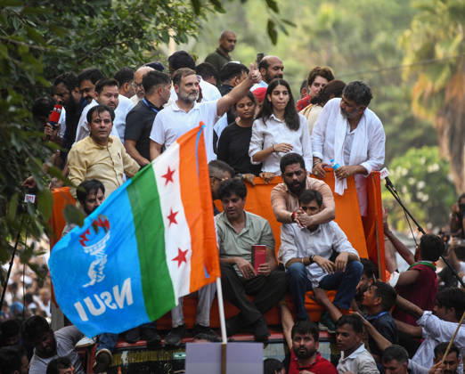 INDIA bloc leaders call for a march towards the Supreme Court New Delhi, Oct 12 (ANI): Lok Sabha LoP Rahul Gandhi with RJD leader Tejashwi Yadav, Karnataka Chief Minister DK Shivakumar and others during the INDIA bloc s protest march towards the Supreme Court against Chief Election Commissioner Gyanesh Kumar, in New Delhi on Monday. New Delhi Delhi India Copyright: xANIx ANI_20261012371