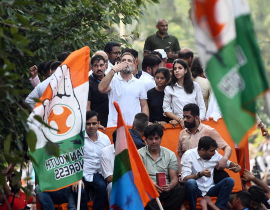 INDIA bloc leaders call for a march towards the Supreme Court New Delhi, Oct 12 (ANI): Lok Sabha LoP Rahul Gandhi and others during the INDIA bloc s protest march towards the Supreme Court against Chief Election Commissioner Gyanesh Kumar, in New Delhi on Monday. New Delhi Delhi India Copyright: xANIx ANI_20261012382