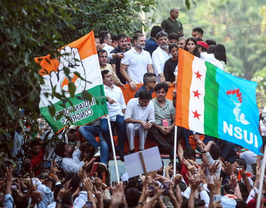 INDIA bloc leaders call for a march towards the Supreme Court New Delhi, Oct 12 (ANI): Lok Sabha LoP Rahul Gandhi with RJD leader Tejashwi Yadav, Karnataka Chief Minister DK Shivakumar and others during the INDIA bloc s protest march towards the Supreme Court against Chief Election Commissioner Gyanesh Kumar, in New Delhi on Monday. Congress MP Deepender Singh Hooda also present. New Delhi Delhi India Copyright: xANIx ANI_20261012402