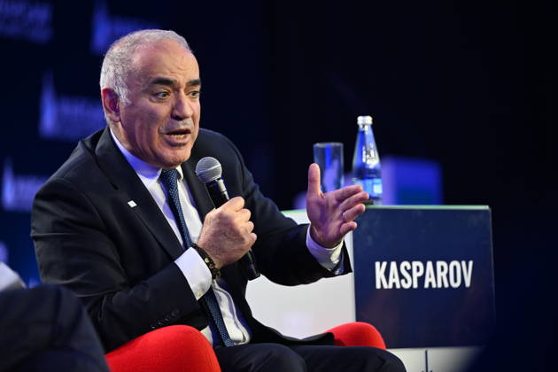 Warsaw Security Forum 2026 - Day 1 WARSAW, POLAND - OCTOBER 12: Chairman of the Renew Democracy Initiative Garry Kasparov speaks during a session titled Checkmate or Stalemate? Rethinking the West s Game Against Russia during Day 1 of the Warsaw Security Forum 2026 (WSF2026) on the Warsaw Stage in Warsaw, Poland, on October 12, 2026. The conversation focused on strategic foreign policy adjustments and counter-measures regarding regional security threats. Artur Widak Anadolu Warsaw Poland. Editorial use only. Please get in touch for any other usage.  Copyright: x2026xAnadoluxArturxWidakx