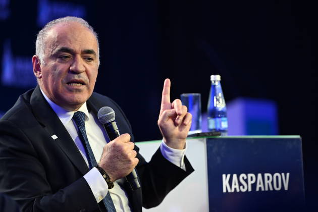 Warsaw Security Forum 2026 - Day 1 WARSAW, POLAND - OCTOBER 12: Chairman of the Renew Democracy Initiative Garry Kasparov speaks during a session titled Checkmate or Stalemate? Rethinking the West s Game Against Russia during Day 1 of the Warsaw Security Forum 2026 (WSF2026) on the Warsaw Stage in Warsaw, Poland, on October 12, 2026. The conversation focused on strategic foreign policy adjustments and counter-measures regarding regional security threats. Artur Widak Anadolu Warsaw Poland. Editorial use only. Please get in touch for any other usage.  Copyright: x2026xAnadoluxArturxWidakx
