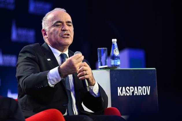 Warsaw Security Forum 2026 - Day 1 WARSAW, POLAND - OCTOBER 12: Chairman of the Renew Democracy Initiative Garry Kasparov speaks during a session titled Checkmate or Stalemate? Rethinking the West s Game Against Russia during Day 1 of the Warsaw Security Forum 2026 (WSF2026) on the Warsaw Stage in Warsaw, Poland, on October 12, 2026. The conversation focused on strategic foreign policy adjustments and counter-measures regarding regional security threats. Artur Widak Anadolu Warsaw Poland. Editorial use only. Please get in touch for any other usage.  Copyright: x2026xAnadoluxArturxWidakx