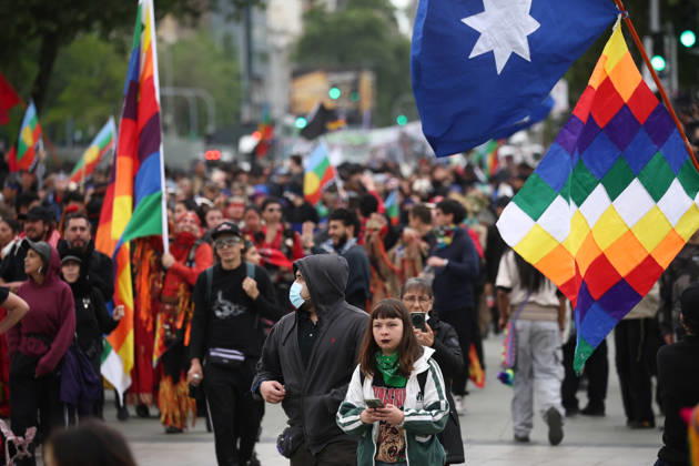 Santiago, October 12, 2026 The assembly of indigenous organizations calls for a march: Indigenous Peoples in Resistance for Autonomy and Demilitarization. Dragomir Yankovic, Aton Chile, Santiago, Chile. Aton 1199015  Copyright: DRAGOMIRxYANKOVIC ATONxCHILE