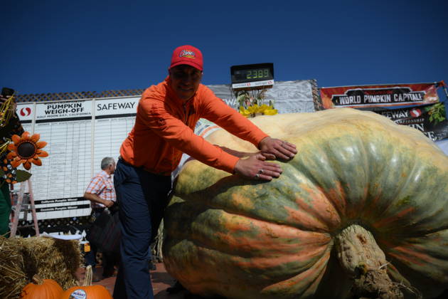 53rd Annual Safeway World Championship Pumpkin Weigh-Off in Half Moon Bay HALF MOON BAY, CA - OCTOBER 12: Travis Gienger from Anoka, Minnesota won with his giant pumpkin weighted 2,389 pound during the 53rd annual Safeway World Championship Pumpkin Weigh-Off is held at the I.D.E.S. Grounds in Half Moon Bay, California, United States on October 12, 2026. Tayfun Coskun Anadolu California United States. Editorial use only. Please get in touch for any other usage.  Copyright: x2026xAnadoluxTayfunxCoskunx
