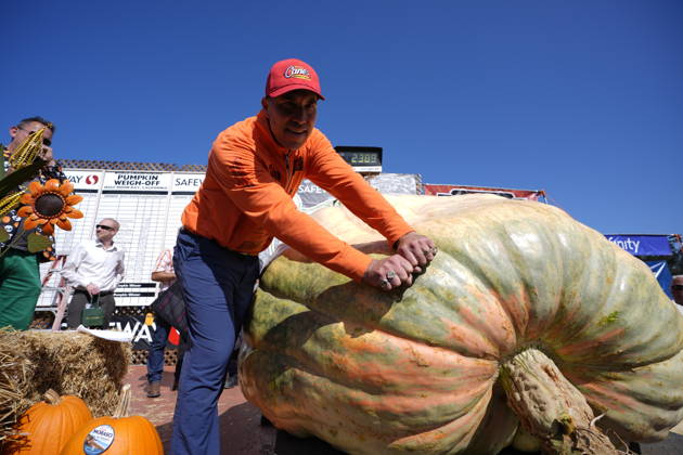 53rd Annual Safeway World Championship Pumpkin Weigh-Off in Half Moon Bay HALF MOON BAY, CA - OCTOBER 12: Travis Gienger from Anoka, Minnesota won with his giant pumpkin weighted 2,389 pound during the 53rd annual Safeway World Championship Pumpkin Weigh-Off is held at the I.D.E.S. Grounds in Half Moon Bay, California, United States on October 12, 2026. Tayfun Coskun Anadolu California United States. Editorial use only. Please get in touch for any other usage.  Copyright: x2026xAnadoluxTayfunxCoskunx