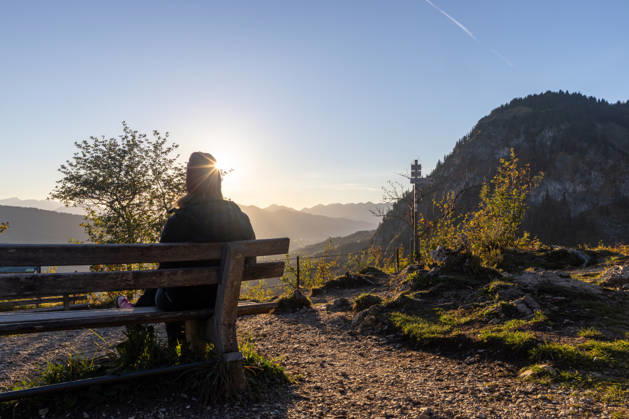 Autumn evening in the Allgäu: A view of the setting sun in the Bavarian Alps near Oberjoch, Bad Hindelang, Bavaria, Germany
