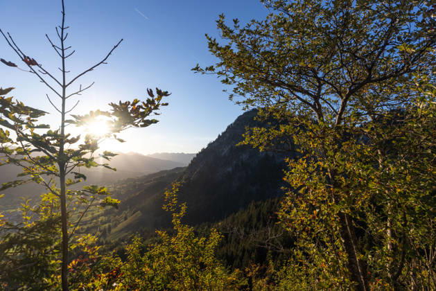 Autumn evening in the Allgäu: A view of the setting sun in the Bavarian Alps near Oberjoch, Bad Hindelang, Bavaria, Germany