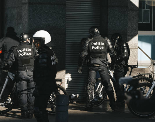 Brussels Belgium Protest Riot police officers confront demonstrators during clashes in Brussels, Belgium on October 12, 2026. Protesters and trade union members stage demonstrations and clash with police during a nationwide public-sector strike against government austerity measures, budget cuts, and reform plans in Brussels, Belgium. Brussels Brussels Capital Belgium Copyright: xSanadxLatifax