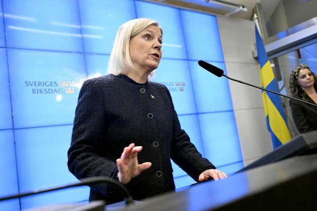 STOCKHOLM, SWEDEN 20261013 Social Democratic Party leader Magdalena Andersson holds a press conference after her meeting with the Speaker of the Riksdag regarding her exploratory mandate STOCKHOLM, SWEDEN x10040x  Copyright: xAndersxWiklund TTx MAGDALENA ANDERSSON SONDERING 7AevQxEDmm8
