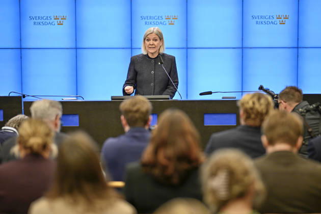 STOCKHOLM, SWEDEN 20261013 Social Democratic Party leader Magdalena Andersson holds a press conference after her meeting with the Speaker of the Riksdag regarding her exploratory mandate STOCKHOLM, SWEDEN x10040x  Copyright: xAndersxWiklund TTx MAGDALENA ANDERSSON SONDERING XOh3xw2VkMw