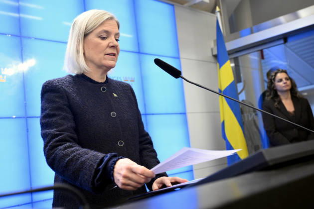 STOCKHOLM, SWEDEN 20261013 Social Democratic Party leader Magdalena Andersson holds a press conference after her meeting with the Speaker of the Riksdag regarding her exploratory mandate STOCKHOLM, SWEDEN x10030x  Copyright: xJonasxEkströmer TTx MAGDALENA ANDERSSON SONDERINGSUPPDRAG Ngxkkice1bs