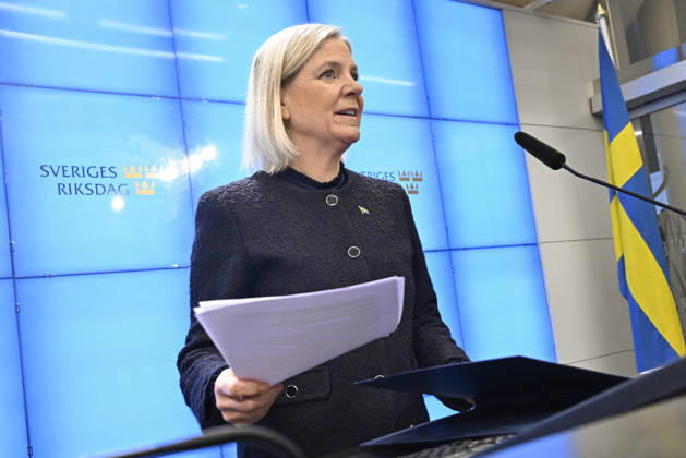 STOCKHOLM, SWEDEN 20261013 Social Democratic Party leader Magdalena Andersson holds a press conference after her meeting with the Speaker of the Riksdag regarding her exploratory mandate STOCKHOLM, SWEDEN x10030x  Copyright: xJonasxEkströmer TTx MAGDALENA ANDERSSON SONDERINGSUPPDRAG OWoDSEXQYlo