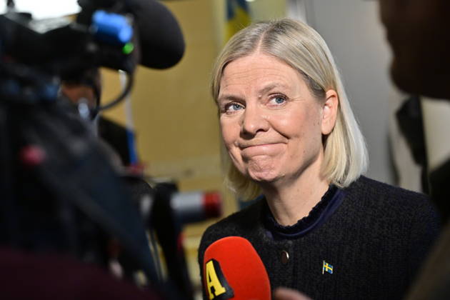 STOCKHOLM, SWEDEN 20261013 Social Democratic Party leader Magdalena Andersson holds a press conference after her meeting with the Speaker of the Riksdag regarding her exploratory mandate STOCKHOLM, SWEDEN x10030x  Copyright: xJonasxEkströmer TTx MAGDALENA ANDERSSON SONDERINGSUPPDRAG hoQSEpu9BSI