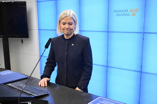 STOCKHOLM, SWEDEN 20261013 Social Democratic Party leader Magdalena Andersson holds a press conference after her meeting with the Speaker of the Riksdag regarding her exploratory mandate STOCKHOLM, SWEDEN x10030x  Copyright: xJonasxEkströmer TTx MAGDALENA ANDERSSON SONDERINGSUPPDRAG _k-JyZncxi8