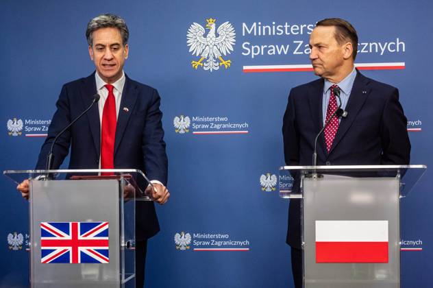 October 13, 2026, Warsaw, Mazovia, Poland: The Foreign Secretary of the United Kingdom, Ed Miliband, and Poland s Minister of Foreign Affairs, Radoslaw Sikorski, seen during the press conference..Foreign Secretary of the United Kingdom of Great Britain and Northern Ireland visits the Ministry of Foreign Affairs in Warsaw, Poland for a meeting with the Republic of Poland s Foreign Minister, Radoslaw Sikorski. During the subsequent press conference, the ministers discussed their countries ongoing cooperation in foreign policy issues, including supporting Ukraine in the war Russia is waging against it. Miliband also spoke of the ties his family has to Poland. Afterwards, the ministers travel to the second day of the Warsaw Security Forum. Wa - ZUMAs197 20261013_aaa_s197_018 Copyright: xNeilxMiltonx